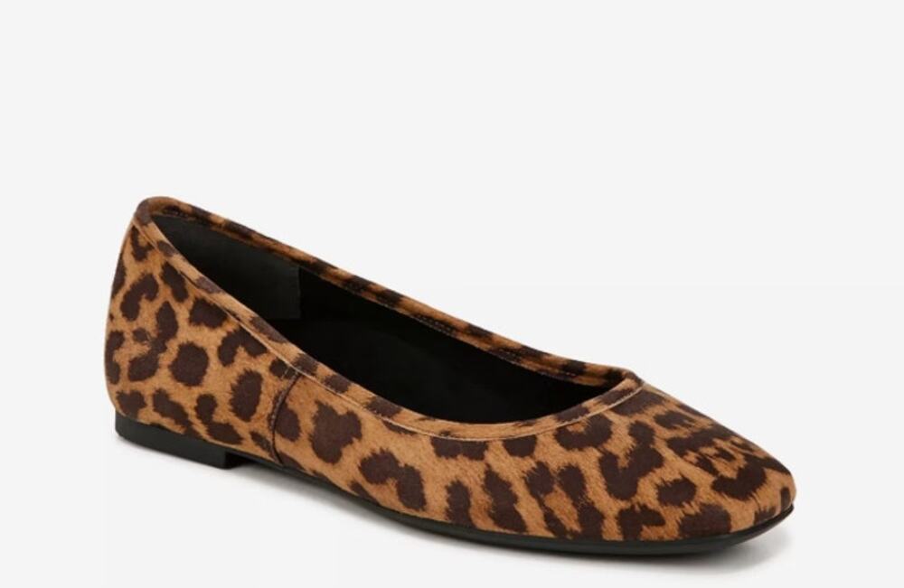 Vionic Orinda Ballet Flats Dark Brown Leopard Print Size 6 Narrow NIB Square Toe